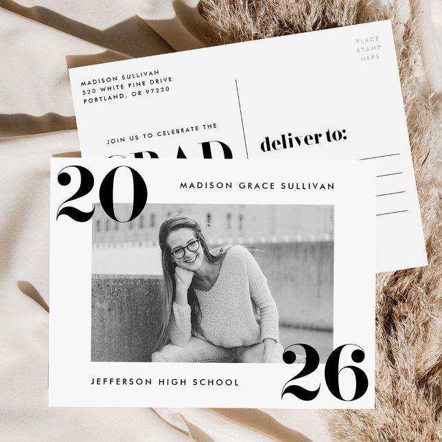 Bold Class of 2025 Black Photo Graduation Party Invitation Postcard (Creator Uploaded)