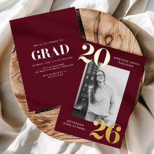 Bold Class of 2026 Burgundy Photo Graduation