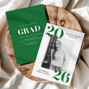Bold Class of 2026 Green Photo Graduation Party Invitation