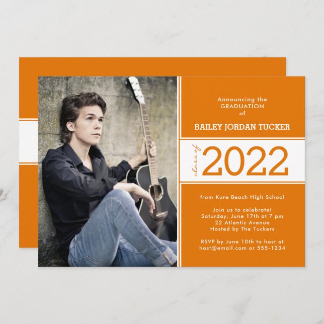 Bold Class Year Deep Orange Photo Graduation Announcement (Front/Back)