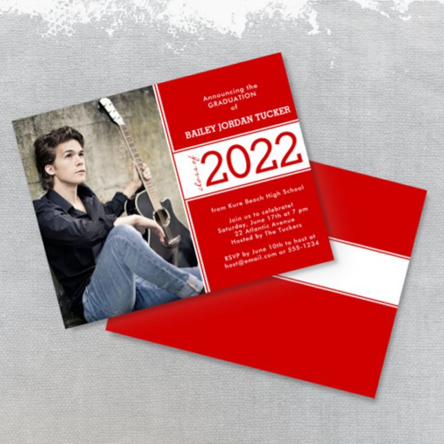 Bold Class Year Red White Photo Graduation Announcement (Creator Uploaded)