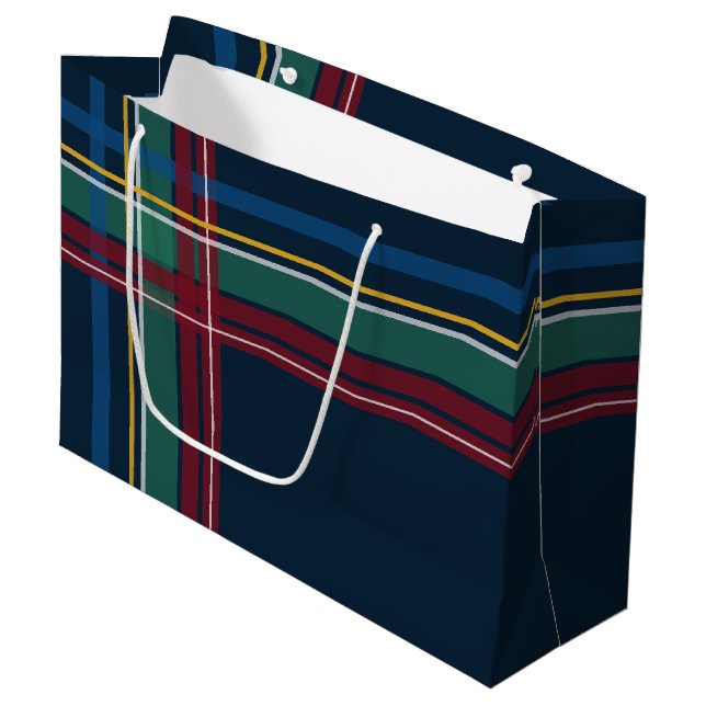 Bold classic Christmas plaid holiday Large Gift Bag (Front Angled)