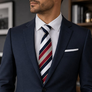 Bold Classic Navy Red White Candy Stripe Tie