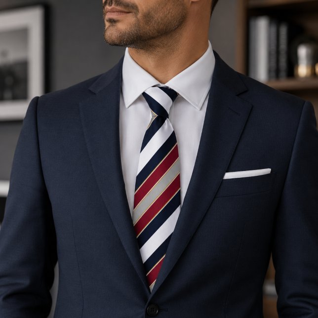  Bold Classic Navy Red White Candy Stripe Tie (Creator Uploaded)