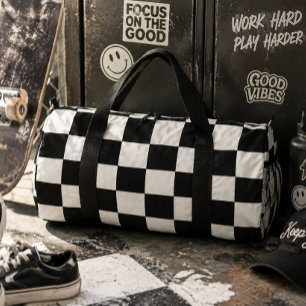 Bold Classic Retro Black and White Chequered Duffle Bag
