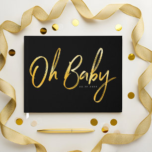 Bold Clean Modern Oh Baby Typographic Baby Shower Guest Book