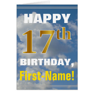 Bold, Cloudy Sky, Faux Gold 17th Birthday + Name