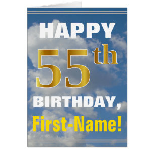 Bold, Cloudy Sky, Faux Gold 55th Birthday + Name