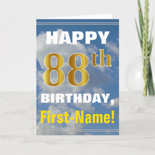 Bold, Cloudy Sky, Faux Gold 88th Birthday + Name Card