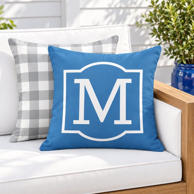 Bold Cobalt Blue White Bracket Monogram Cushion (Creator Uploaded)