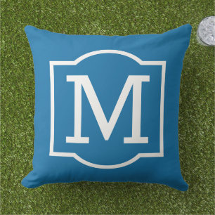 Bold Cobalt Blue White Bracket Monogram Cushion