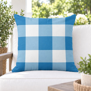 Bold Cobalt Blue White Large Gingham Check Cushion