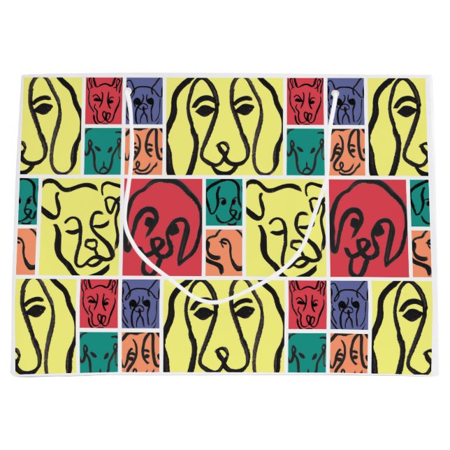 Bold Color Dog Faces Large Gift Bag (Front)
