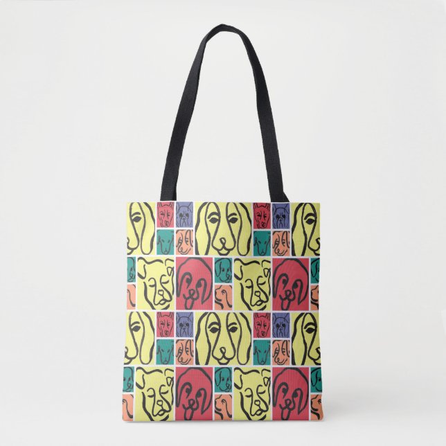 Bold Color Dog Faces Tote Bag (Front)