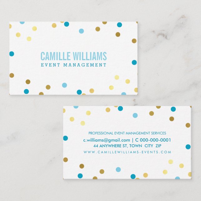 BOLD COLORFUL confetti cool gold turquoise blue Business Card (Front/Back)