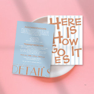 Bold colorful Retro Funky Blue Wedding   Enclosure Card