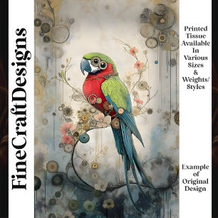 Bold Colorful Steampunk Bird Gears J7L Decoupage  Tissue Paper