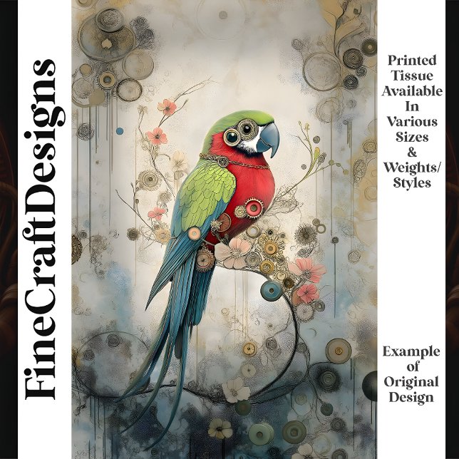 Bold Colorful Steampunk Bird Gears J7R Decoupage Tissue Paper (Creator Uploaded)