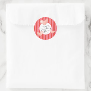 Bold Colorful Stripes and Hearts Valentine's Day Classic Round Sticker