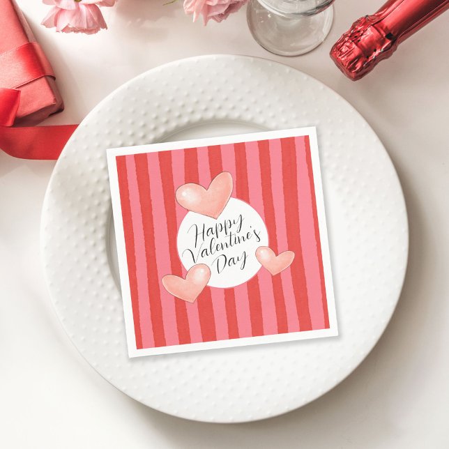 Bold Colorful Stripes and Hearts Valentine's Day Napkin (Creator Uploaded)