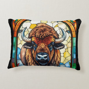 Bold Colors Bison Buffalo Cottagecore Rustic Print Decorative Cushion