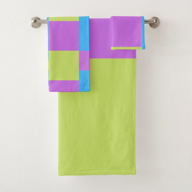 Bold Colour Blocks Green Blue Pink 7 Bath Towel Set (Insitu)