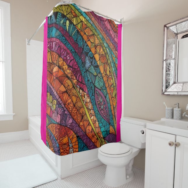 Bold Colour Geometric Abstract Art Shower Curtain (In Situ)