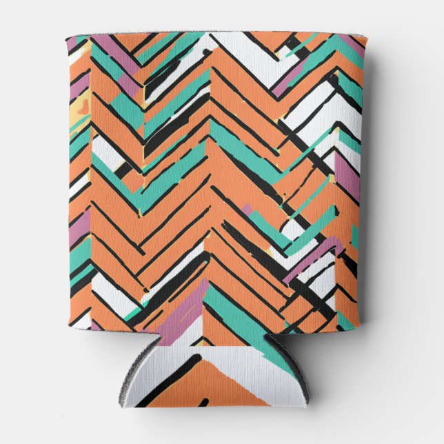 Bold Colour Herringbone Chevron pattern Can Cooler (Front)