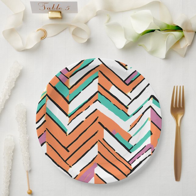 Bold Colour Herringbone Chevron pattern Paper Plate (Bold Color Herringbone Chevron pattern Paper Plates)