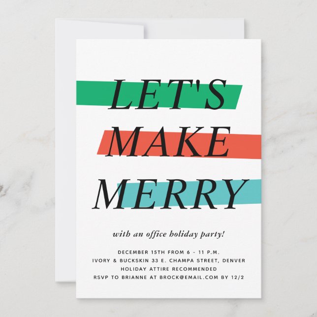 Bold Colour Highlights Holiday Party Invitation (Front)