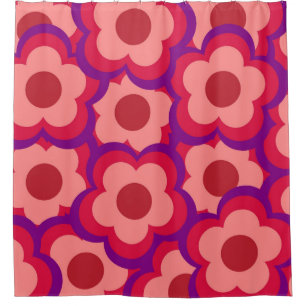 Bold Colour Retro Hippie Flower Pattern Shower Curtain