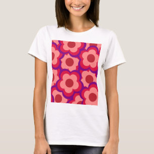 Bold Colour Retro Hippie Flower Pattern T-Shirt