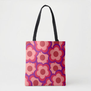 Bold Colour Retro Hippie Flower Pattern Tote Bag