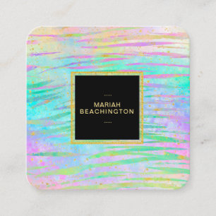 ** Bold Colourful Abstract Animal  AP93  Gold Neon Square Business Card