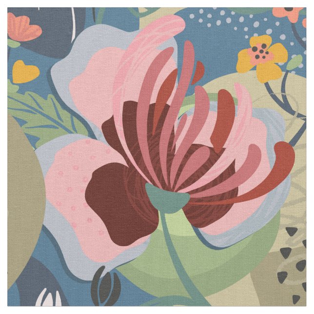 Bold Colourful Abstract Floral Fabric (Close Up)