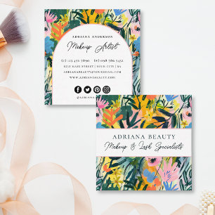 Bold Colourful Abstract Floral Makeup Artist Square Business Card