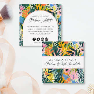 Bold Colourful Abstract Floral Makeup Artist Square Business Card