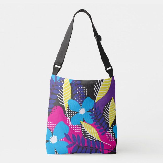 Bold Colourful Abstract Floral Pattern Crossbody Bag (Front)