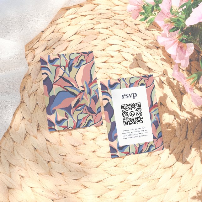 Bold Colourful Abstract Floral QR Code Wedding RSV Enclosure Card (Creator Uploaded)