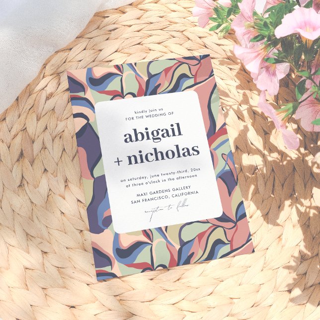 Bold Colourful Abstract Floral Unique Retro Weddin Invitation (Creator Uploaded)