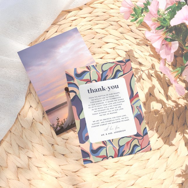 Bold Colourful Abstract Maximalist Photo Wedding Thank You Card (Creator Uploaded)