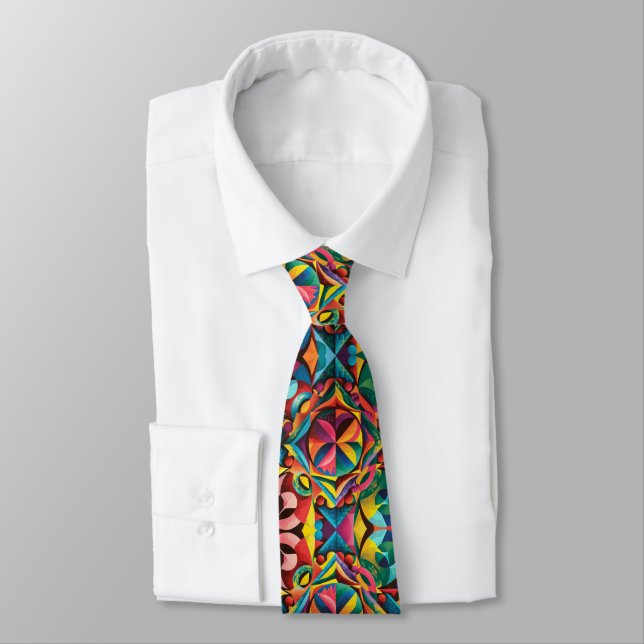 Bold Colourful Abstract Tie (Tied)