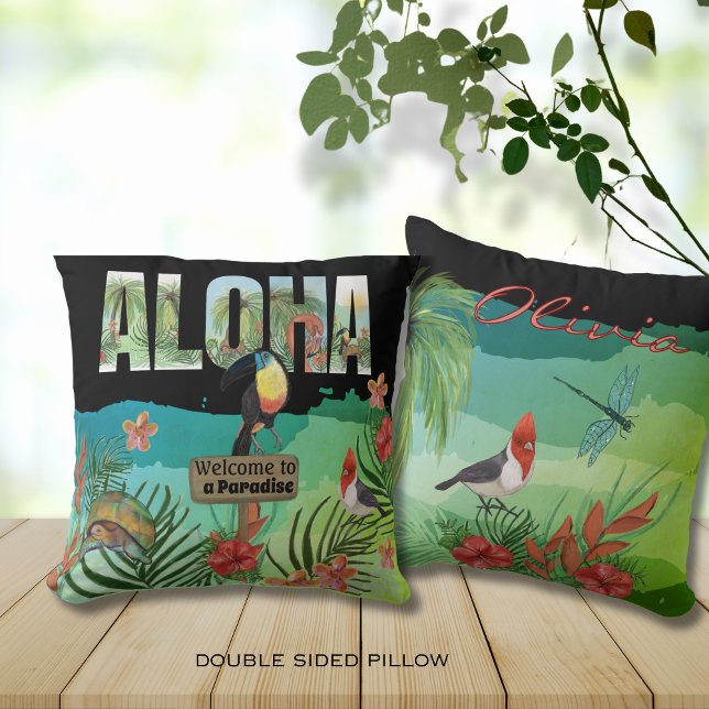 Bold Colourful Aloha Tropical Beauty Double-Sided  Cushion (Bold Colorful Aloha Tropical Beauty Double-Sided Throw Pillow)