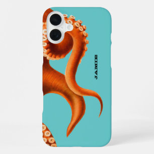 Bold Colourful Aqua and Orange Octopus iPhone 16 Plus Case