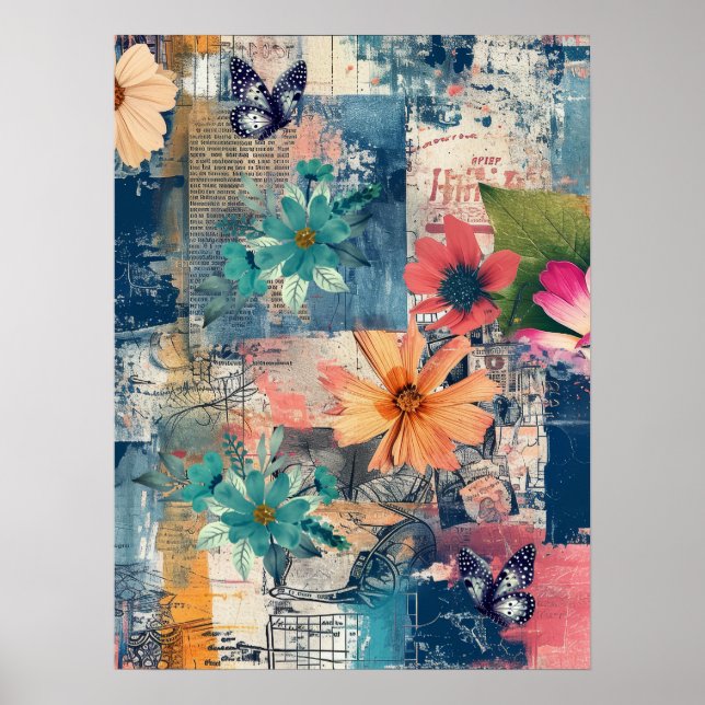 Bold Colourful Boho Floral Butterfly Abstract Art  Poster (Front)