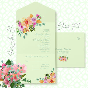 Bold Colourful Bright Watercolor Floral Boho All I In One Invitation