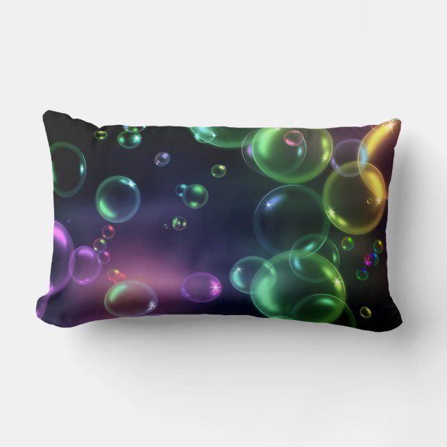 bold colourful bubbles on black lumbar cushion (Front)