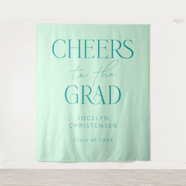 Bold Colourful Cheers to the Grad Photo Backdrop Tapestry (Front)