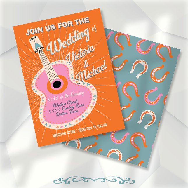 Bold Colourful Cowboy Western Guitar Wedding Invitation (Creator Uploaded)