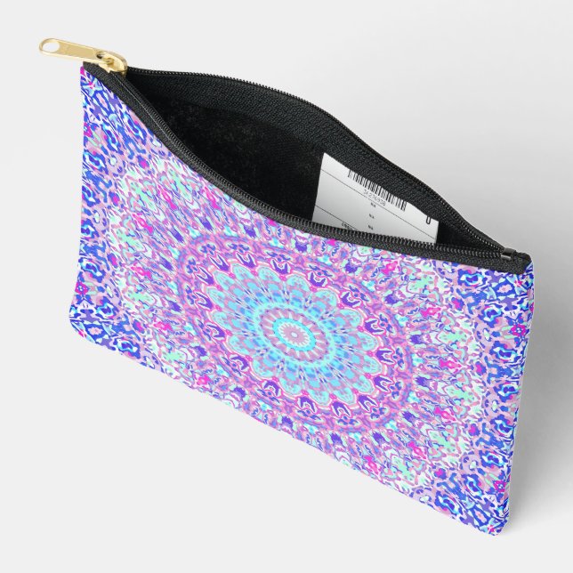 Bold Colourful Eclectic Groovy Boho Hippie Mandala Accessory Pouch (Open)